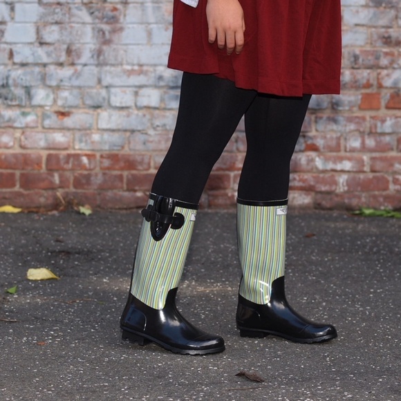 Women's Rainboots, Tall Rubber Rain boots, #1516, Black Retro - Picture 3 of 4